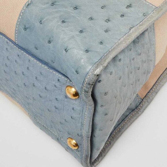 Prada Natural Canvas and Blue Ostrich Tote Bag BN2254 - Picture 12 of 12